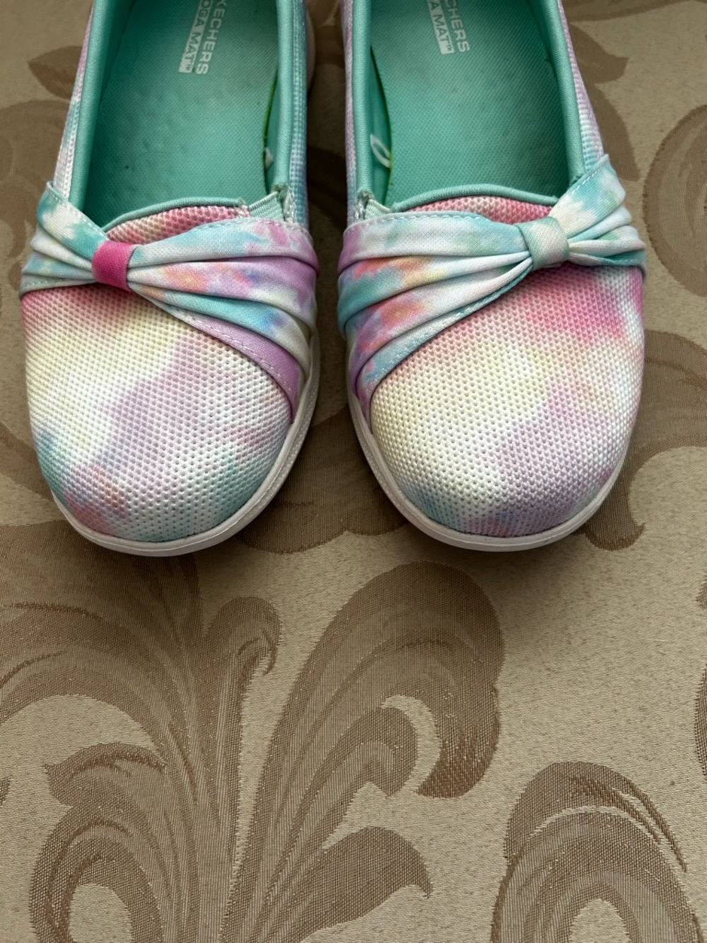 Skechers Women’s 7.5 Pastel Tie-Dye Slip-On Flats Shoes Mint Pink Lavender White - Picture 3 of 7